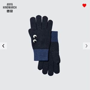 Anya Hindmarch Uniqlo collab navy blue touch of wool heattech knitted gloves NWT